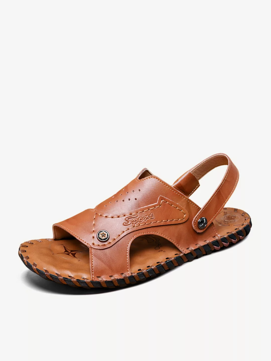 Herren Handnähen verstellbarer Riemen bequem Soft Sohle Strand Leder Sandal günstig online kaufen
