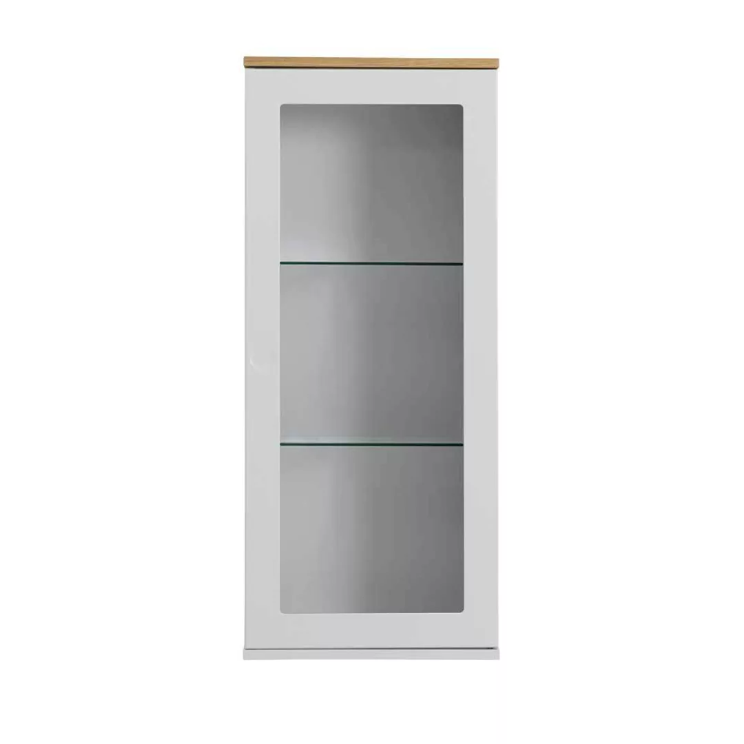 Wand Vitrine in Weiß und Eiche 95 cm hoch günstig online kaufen