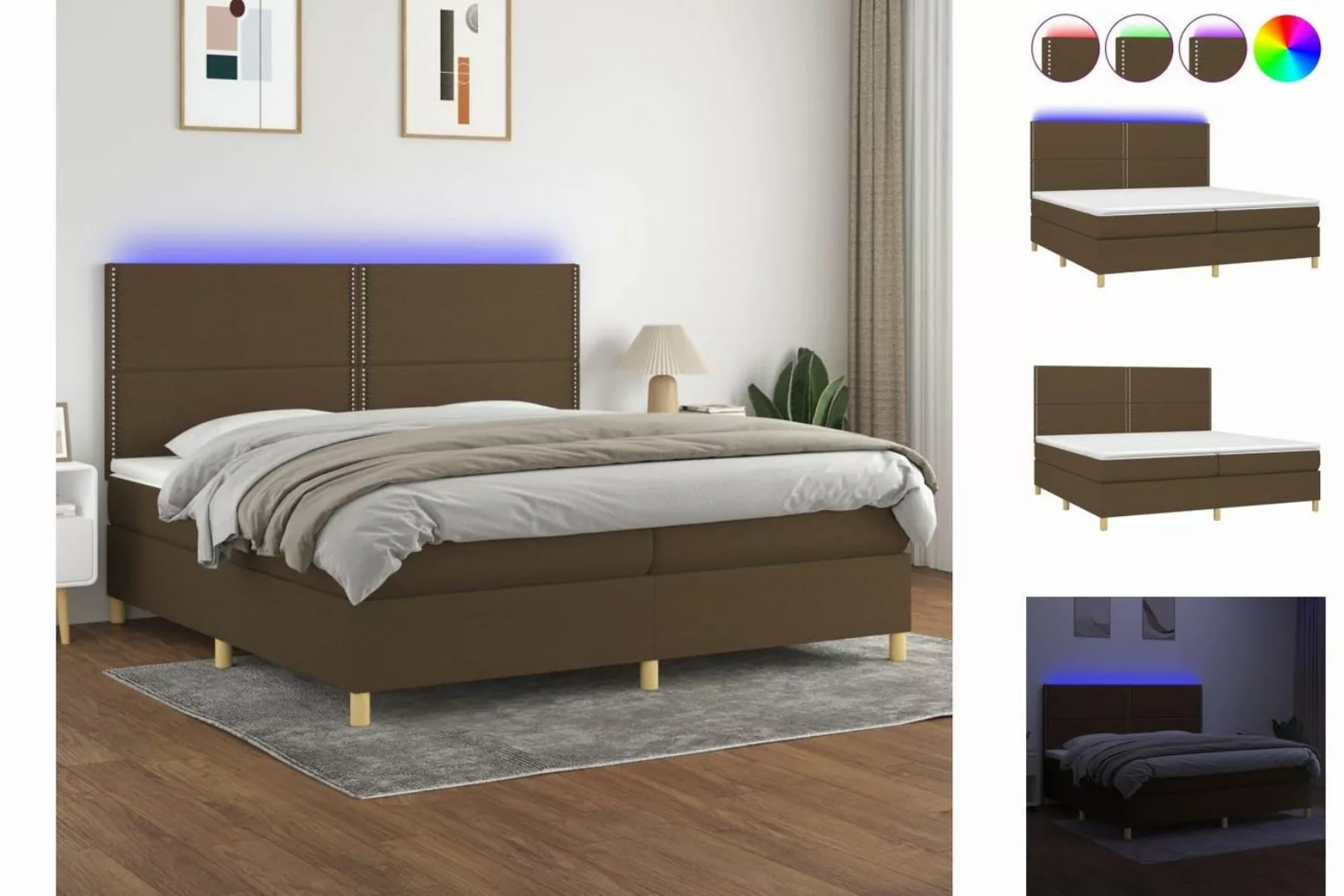 vidaXL Boxspringbett (200 x 200 cm, mit Nieten, Braun), mit LED günstig online kaufen