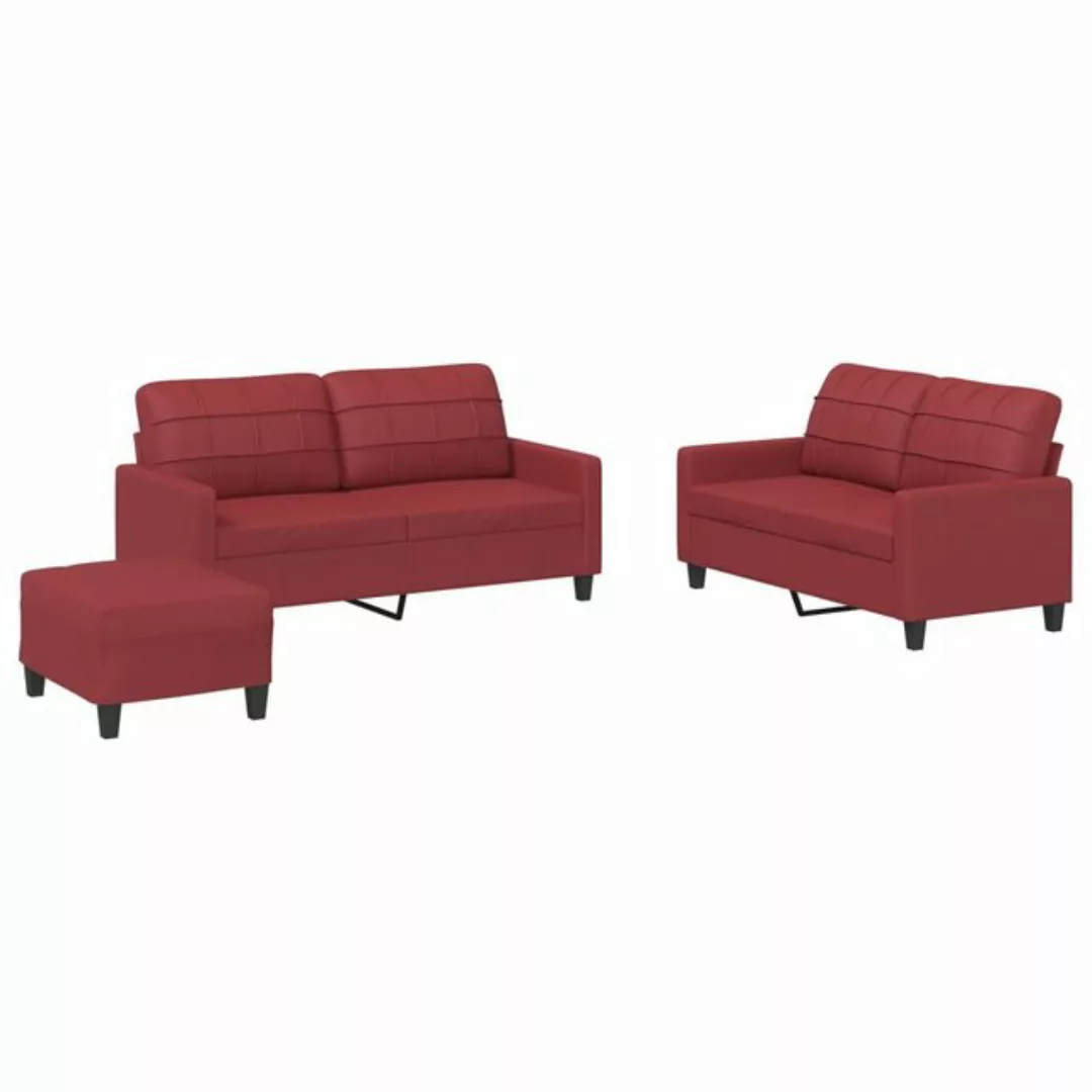 vidaXL Sofa, 3-tlg. Sofagarnitur mit Kissen Weinrot Kunstleder günstig online kaufen