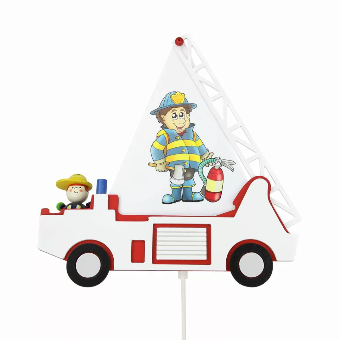 home24 Elobra Wandleuchte Feuerwehrauto 1-flammig Rot/Weiß Holz Dimmbar 40x günstig online kaufen