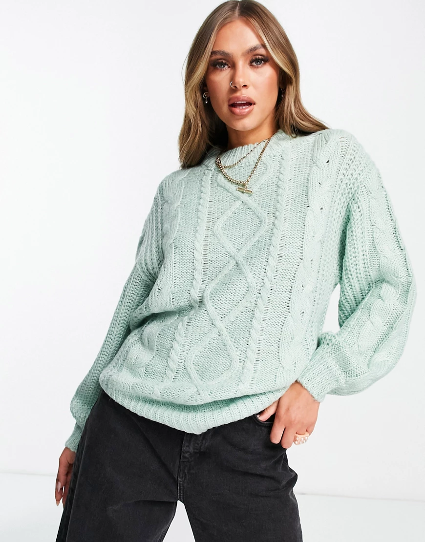 Brave Soul – Tokya – Oversize-Pullover in Blassgrün mit Zopfmuster günstig online kaufen