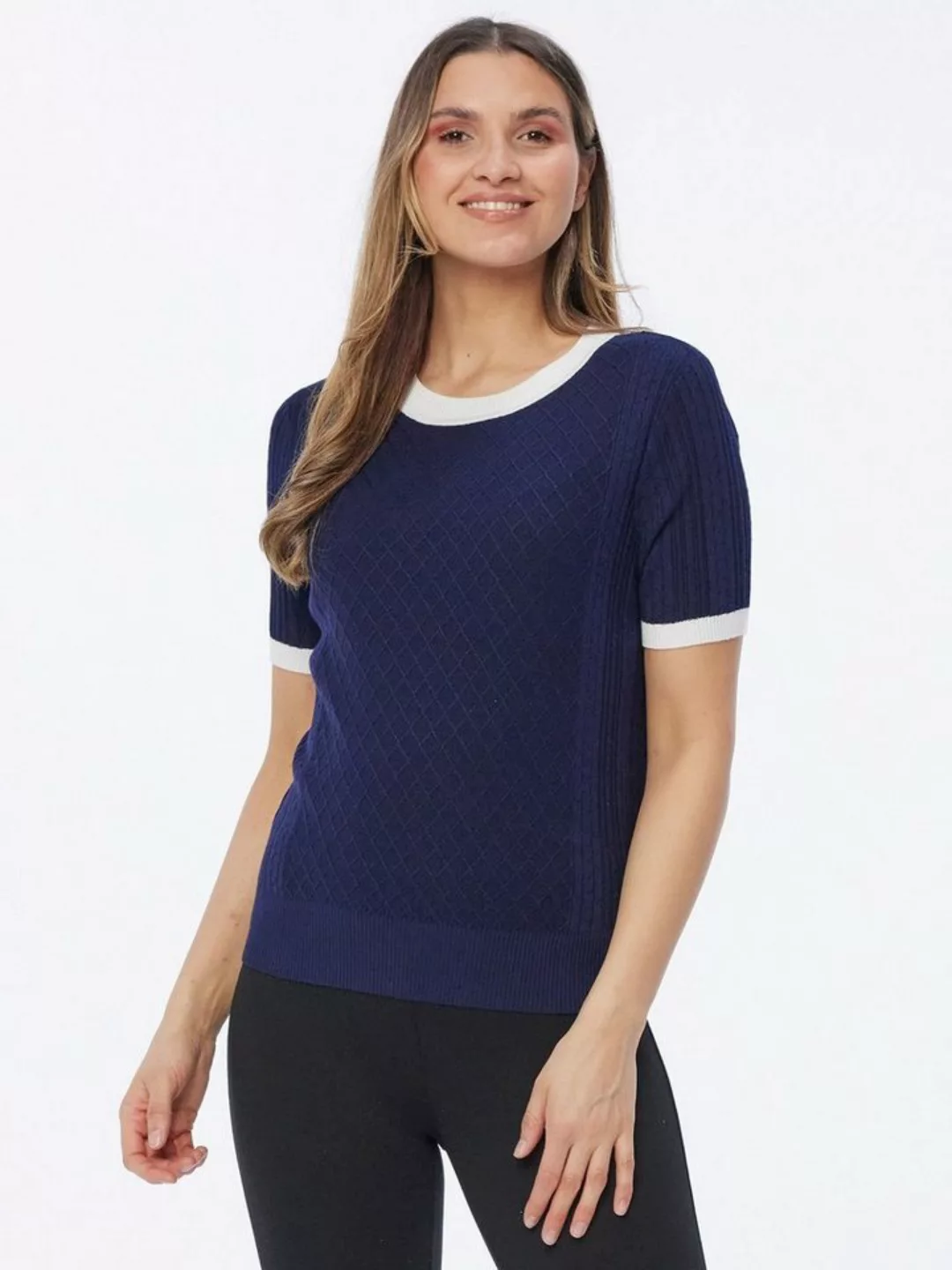 Sarah Kern Strickpullover Kurzarmshirt koerpernah mit Maritim-Motiv günstig online kaufen