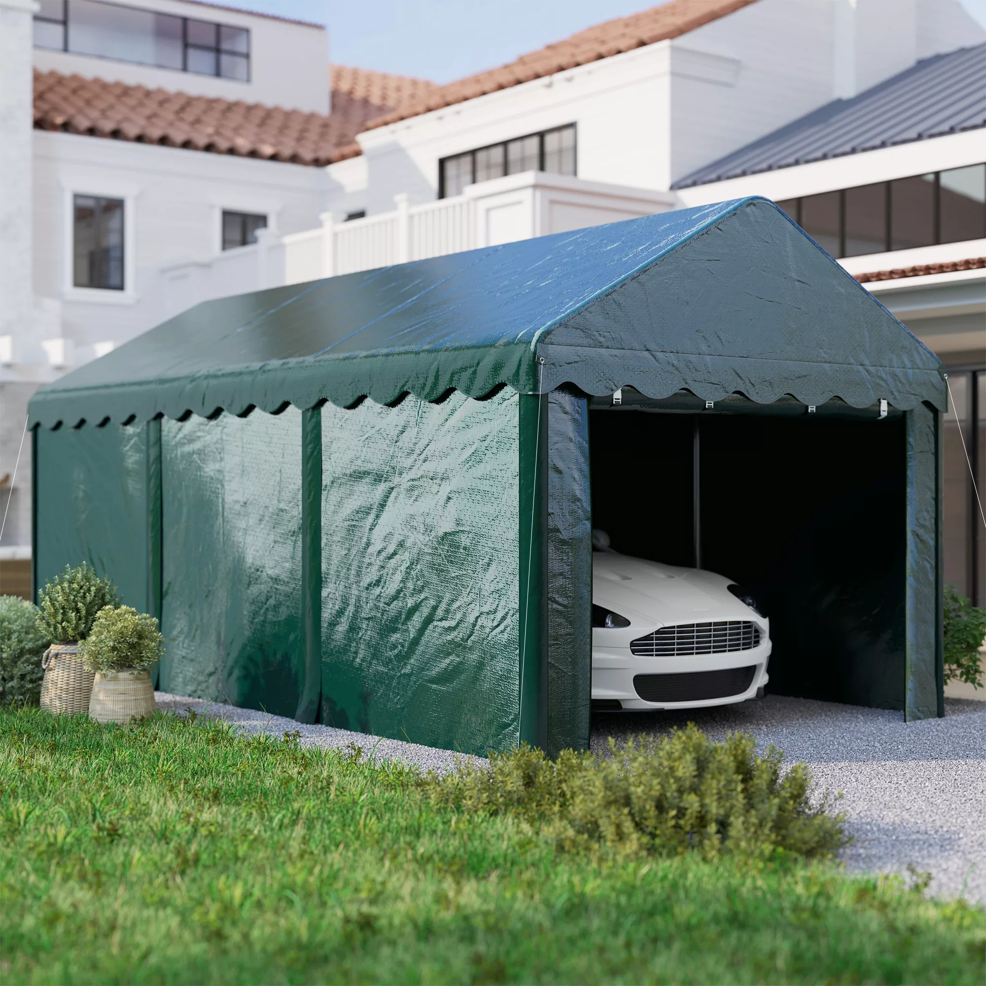 Outsunny Carport Zeltgarage 3 x 6 m Outdoor-Autoabdeckung Lagerzelt mit 2 a günstig online kaufen