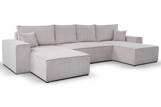 Compleo Ecksofa 370 cm breit, U-Form MALAG, mit Schlaffunktion und Bettkast günstig online kaufen