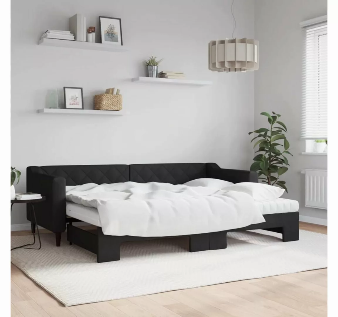 vidaXL Gästebett Gästebett Tagesbett Ausziehbar mit Matratzen Schwarz 80x20 günstig online kaufen