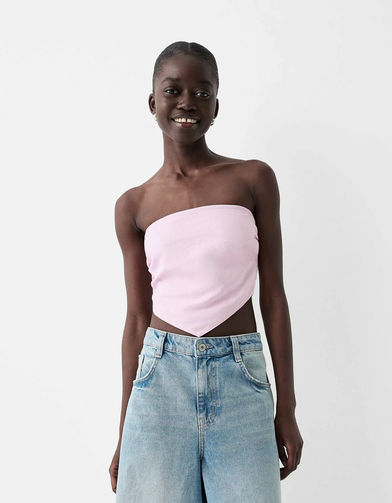 Bershka Top Im Halstuch-Stil Mit Leinen Damen Xs Rosa günstig online kaufen