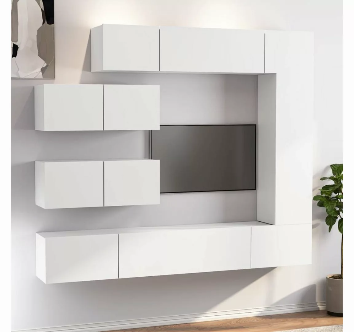 vidaXL TV-Schrank 7-tlg. TV-Schrank-Set Weiß Holzwerkstoff (7-St) günstig online kaufen