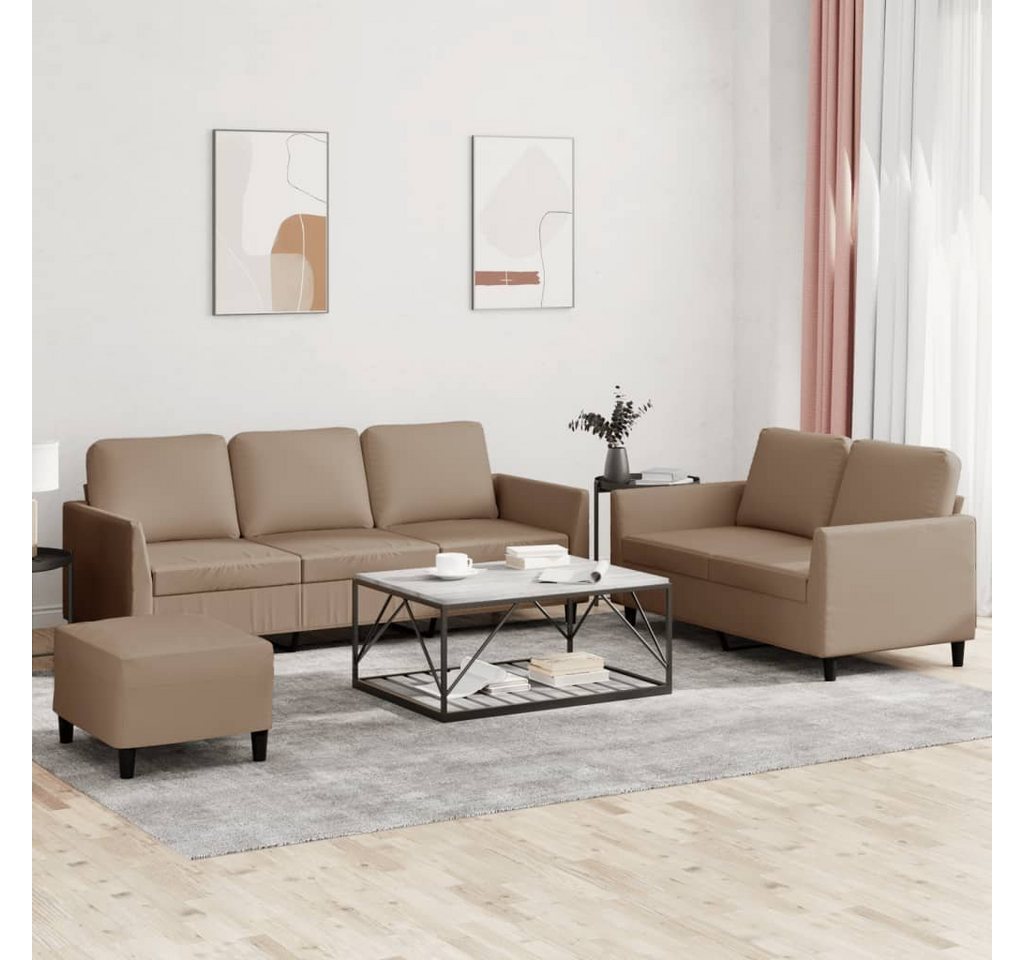 vidaXL Sofa 3-tlg. Sofagarnitur mit Kissen Cappuccino-Braun Kunstleder günstig online kaufen