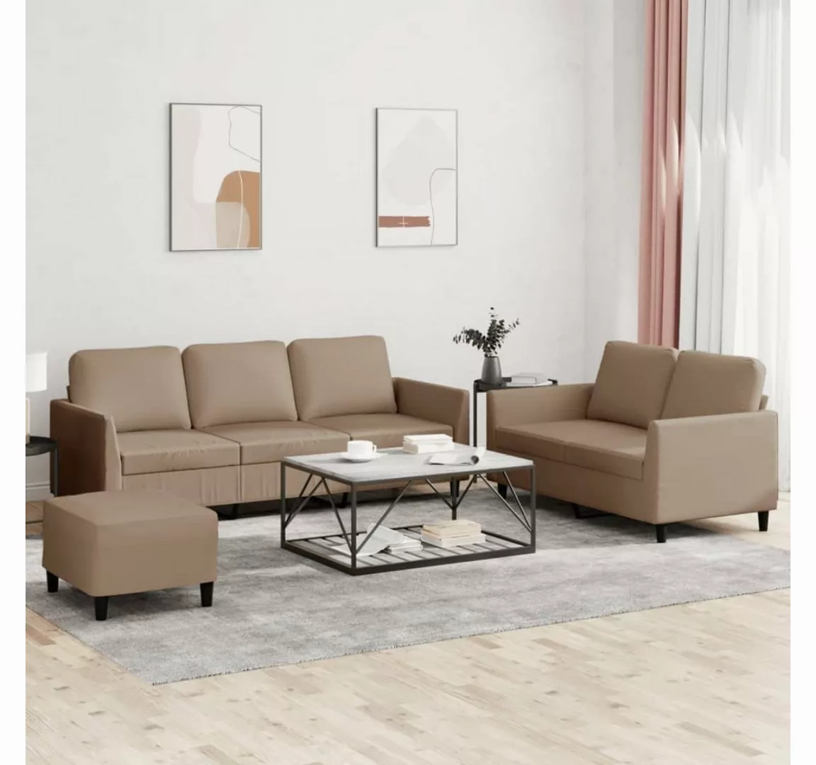 vidaXL Sofa 3-tlg. Sofagarnitur mit Kissen Cappuccino-Braun Kunstleder günstig online kaufen