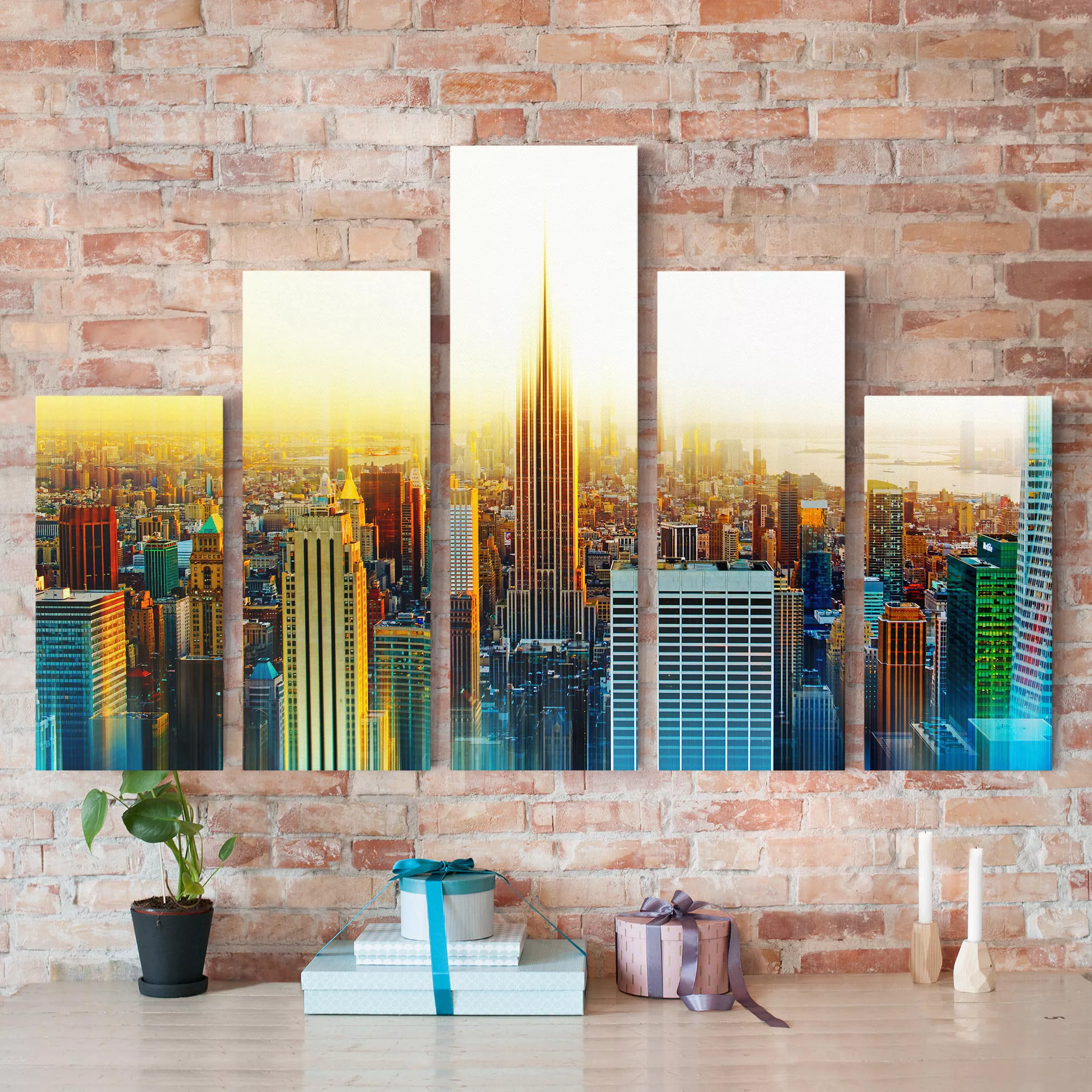 5-teiliges Leinwandbild - Querformat Manhattan Abstrakt günstig online kaufen