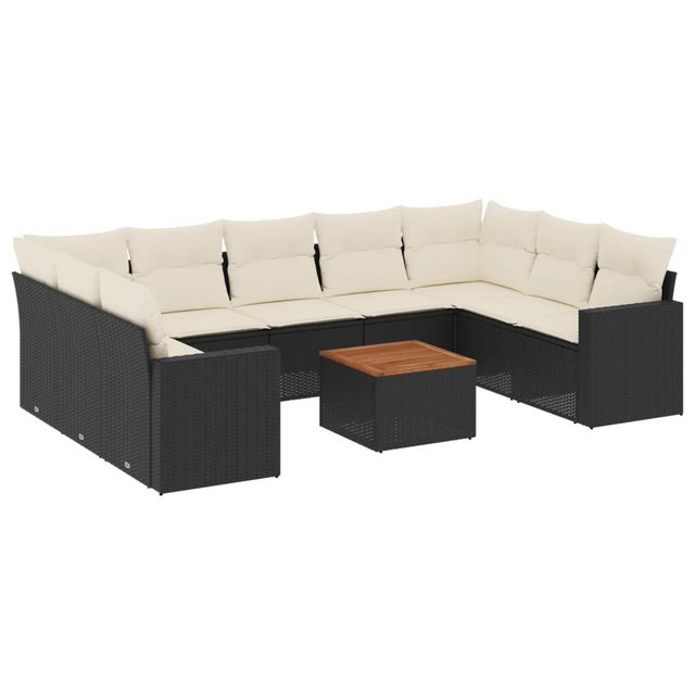 vidaXL Sofaelement 10-tlg. Garten-Sofagarnitur mit Kissen Schwarz Poly Ratt günstig online kaufen