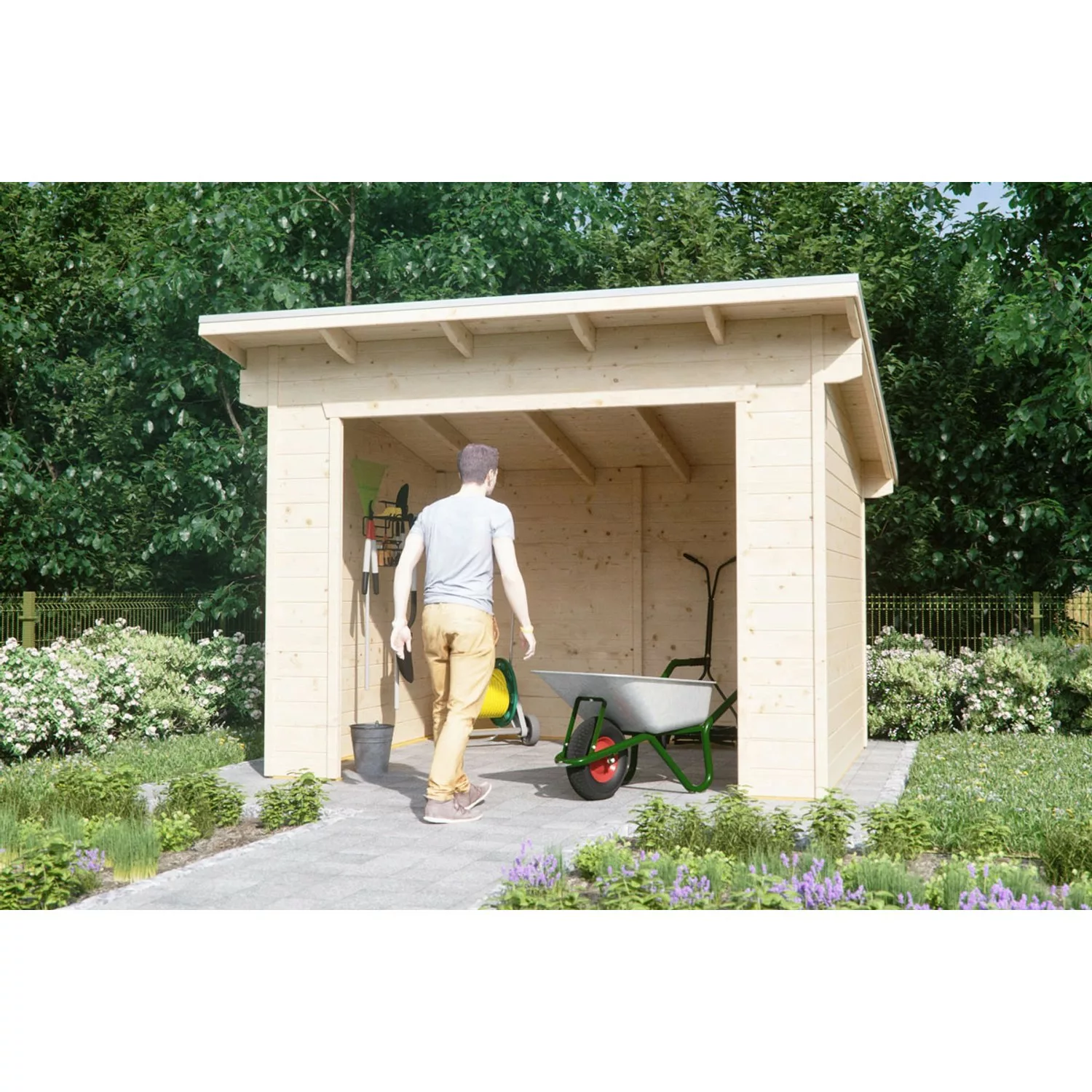 Skan Holz Holz-Gartenhaus/Gerätehaus Unterstand Ole Natur 300 cm x 250 cm günstig online kaufen
