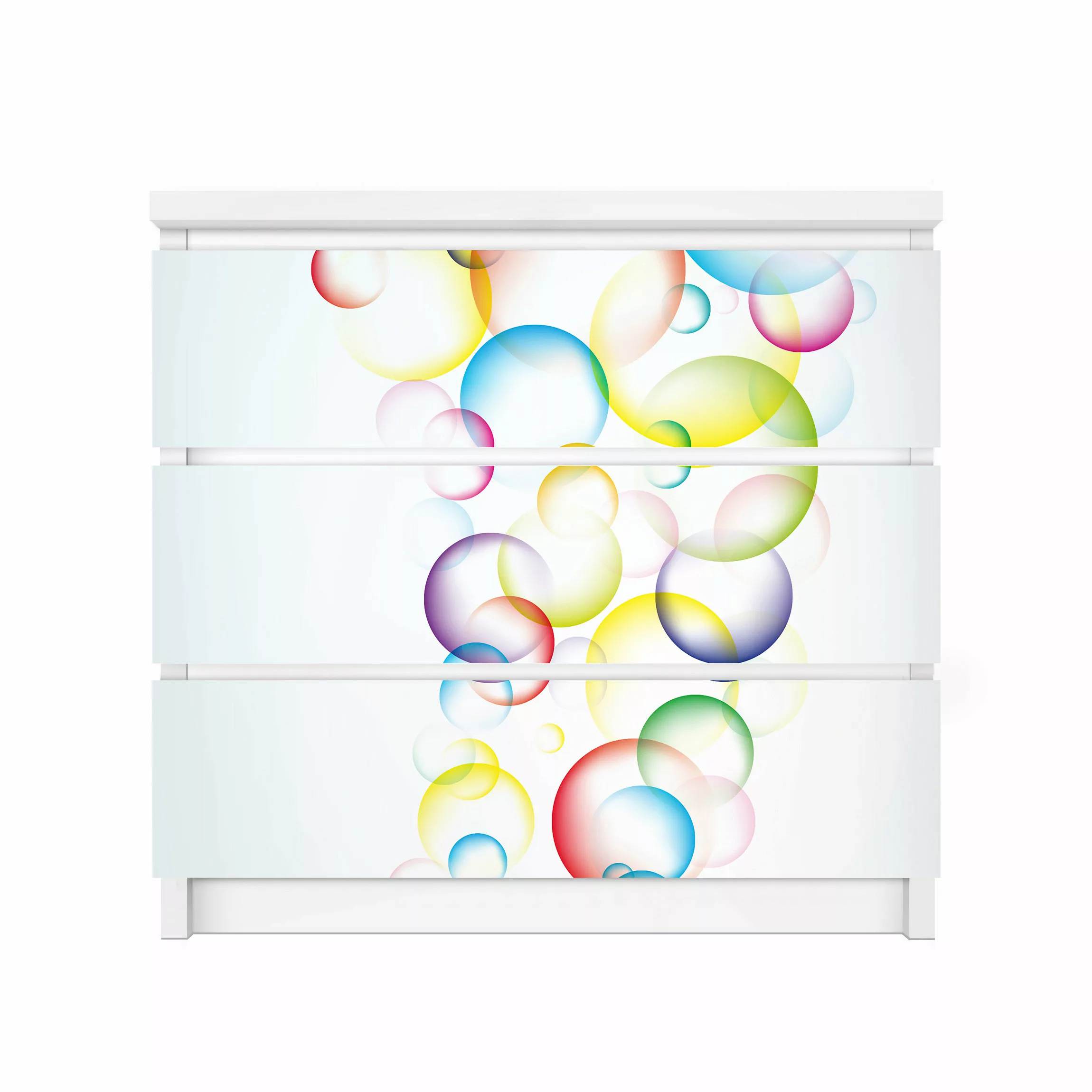 Möbelfolie für IKEA Malm Kommode 3 Schubladen Rainbow Bubbles günstig online kaufen
