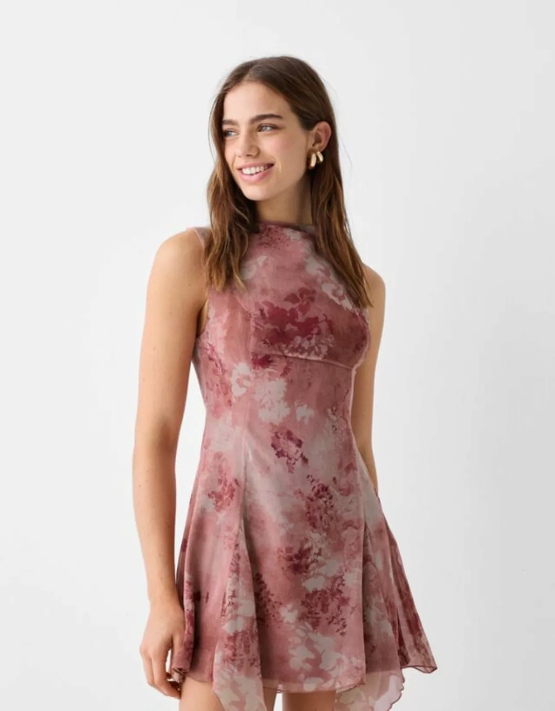 Bershka Ärmelloses Minikleid Aus Chiffon Damen L Rosa günstig online kaufen