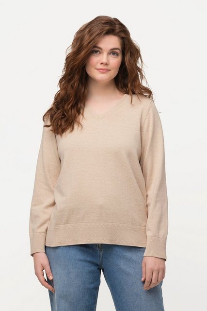 Ulla Popken Strickpullover Pullover V-Ausschnitt Langarm Biobaumwolle günstig online kaufen