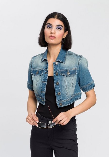 Arizona Jeansjacke aus Baumwollmischung, figurbetont, extrakurz, in Stretch günstig online kaufen