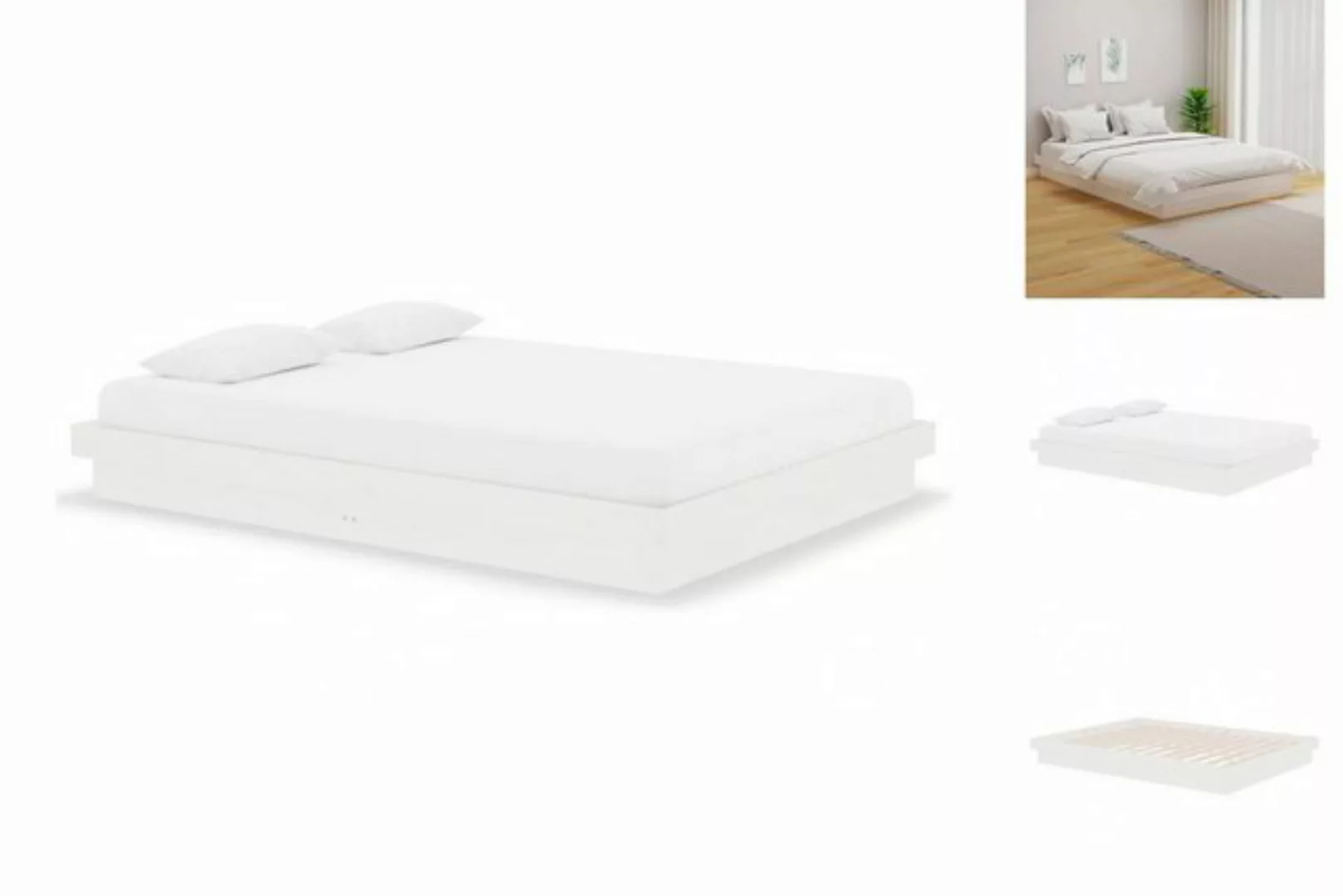 vidaXL Bettgestell Massivholzbett Weiß 140x190 cm Bett Bettgestell Bettrahm günstig online kaufen