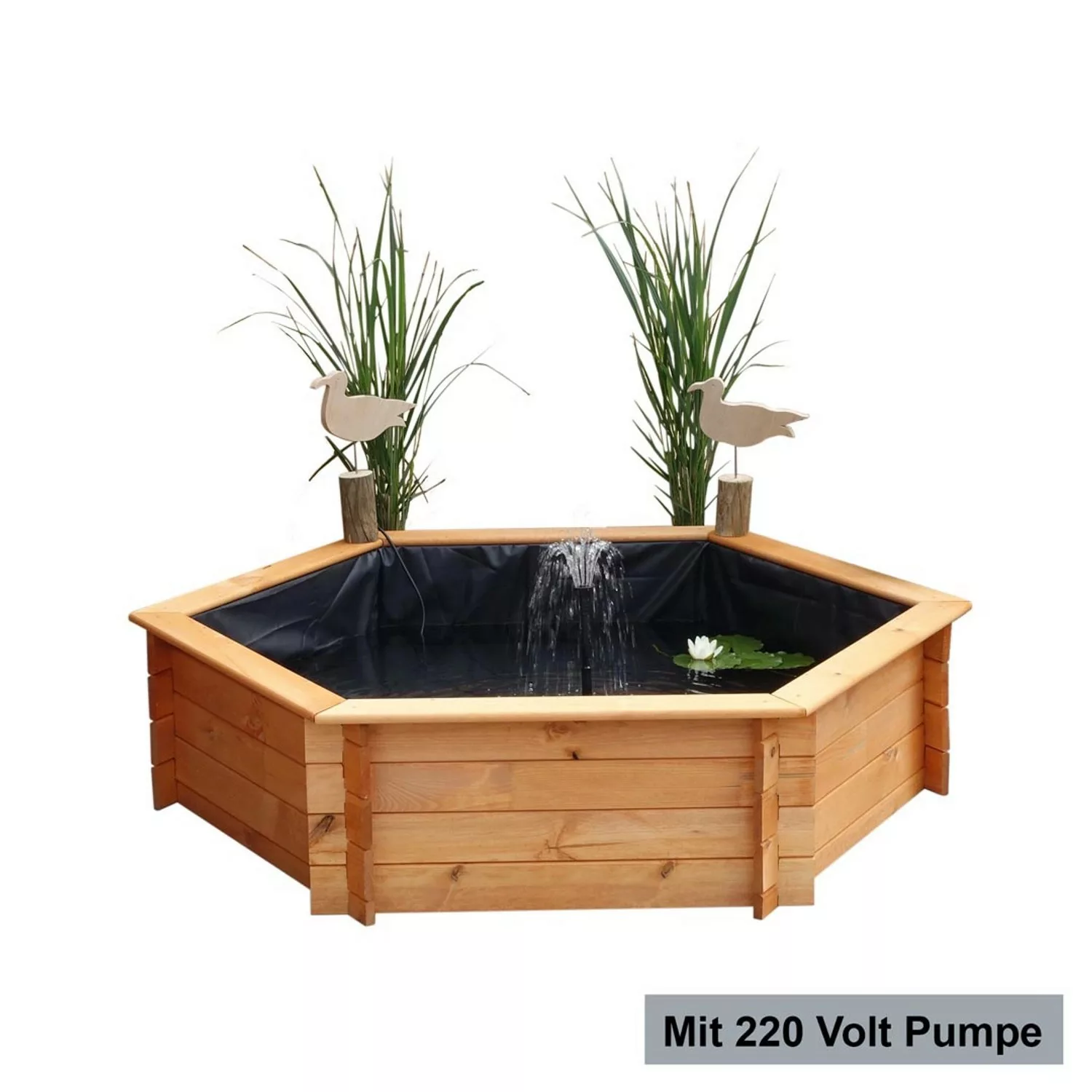 Promadino Sechseck-Hochteich Ø 125 cm inkl. Pumpe 220 Volt aus Kiefernholz günstig online kaufen