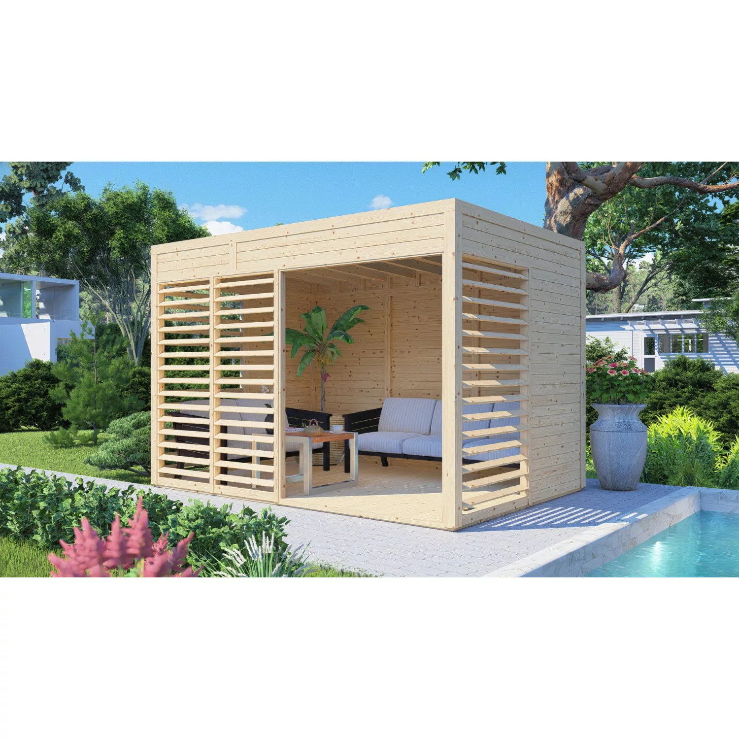 Bertilo Pavillon Garten-Lounge 2 Natur 234 cm x 337 cm FSC® günstig online kaufen