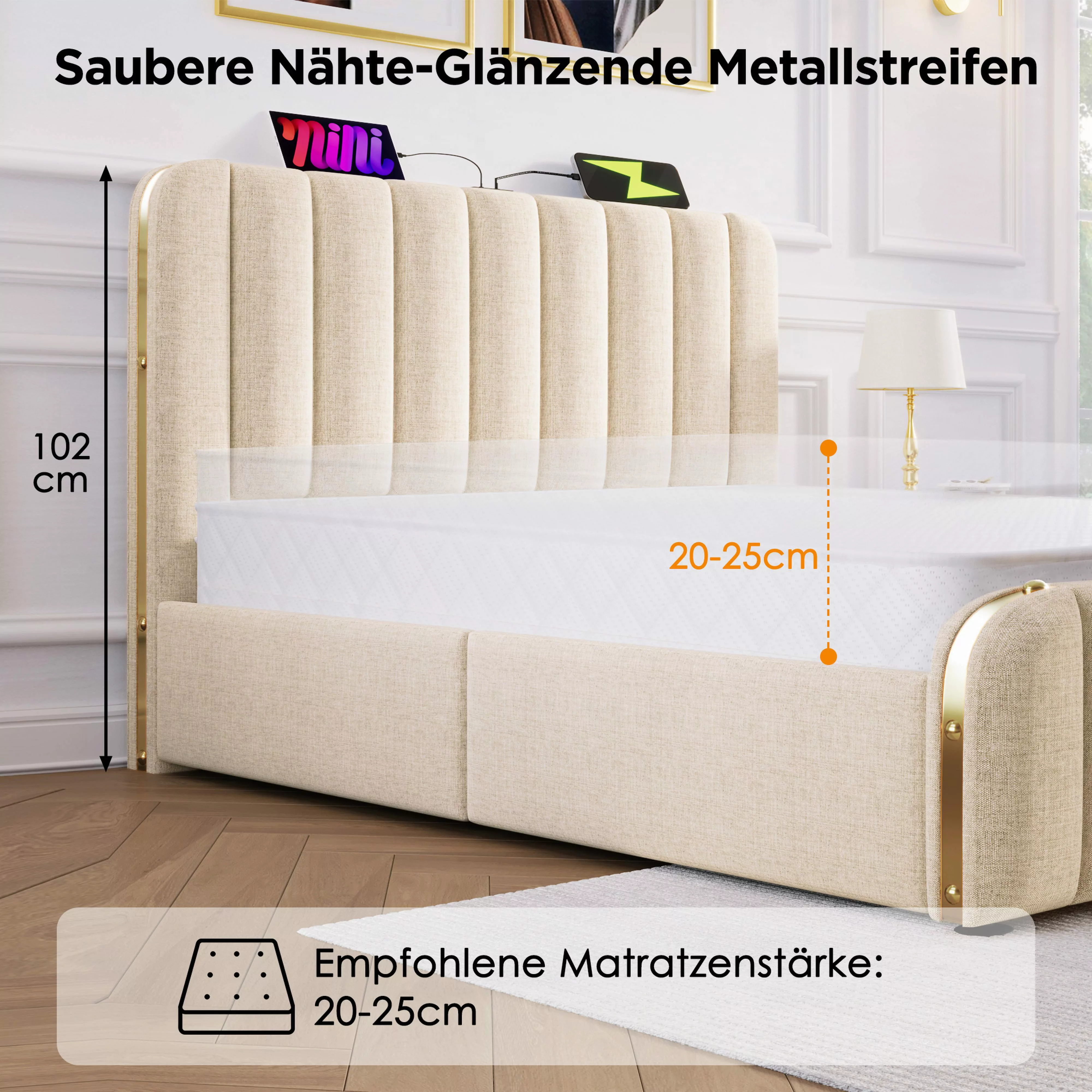 BlingBin Einzelbett Polsterbett Doppelbett (1-tlg., 160×200 günstig online kaufen