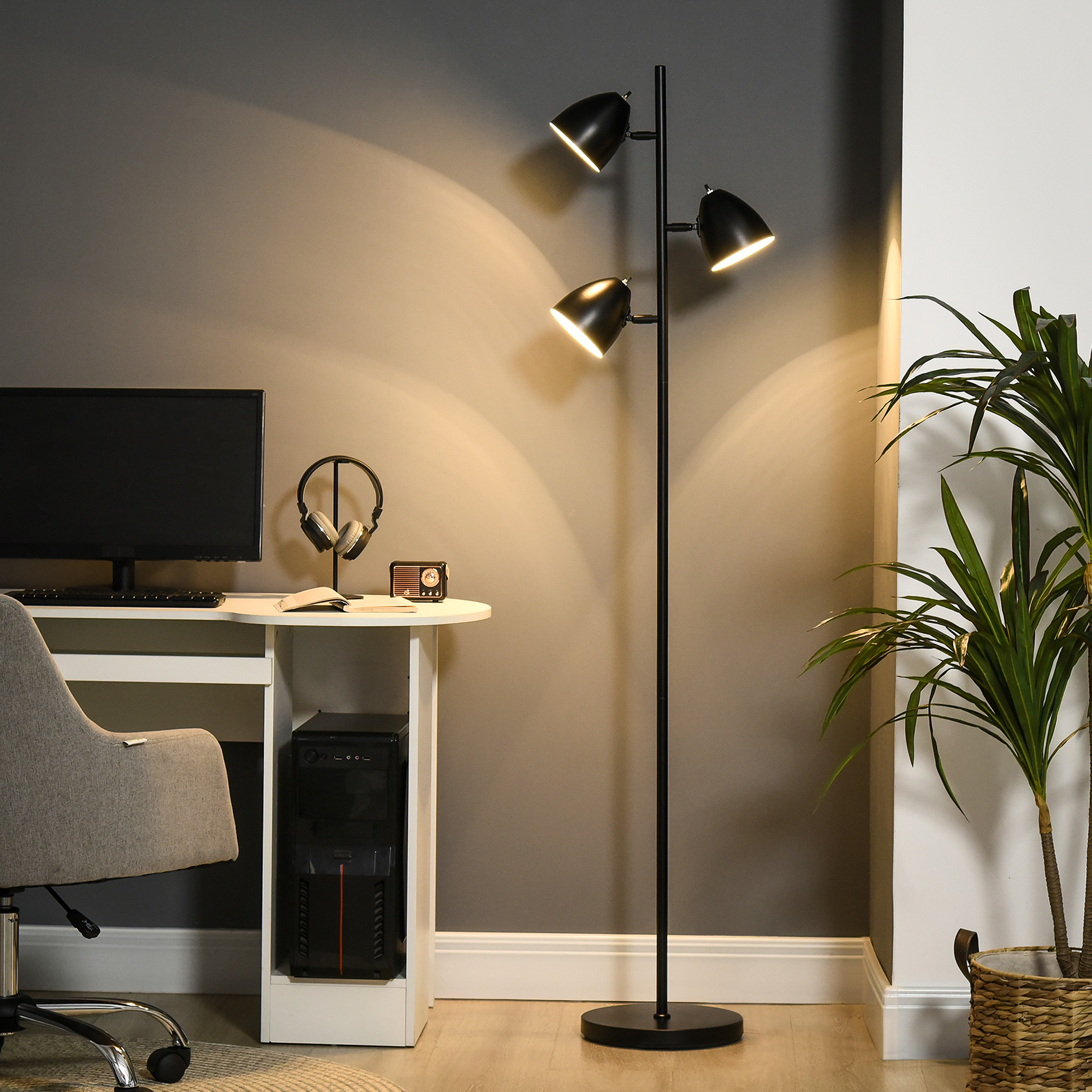 HOMCOM Stehlampe im industriellen Stil für das Wohnzimmer mit 3 verstellbar günstig online kaufen