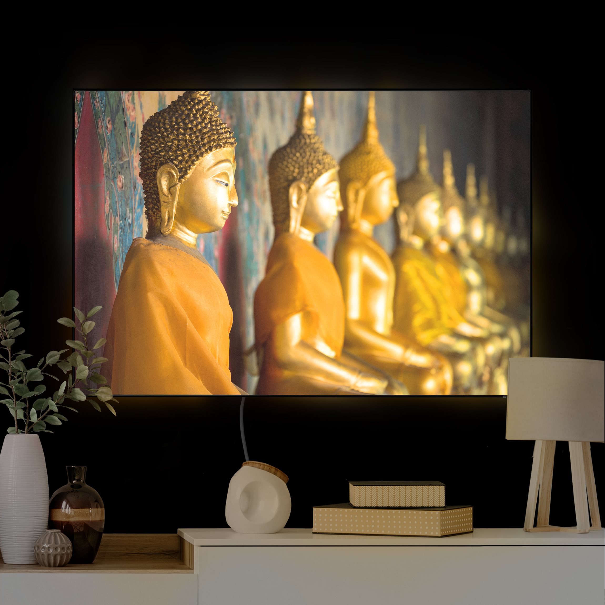 LED-Wechselbild Goldene Buddha Statuen günstig online kaufen