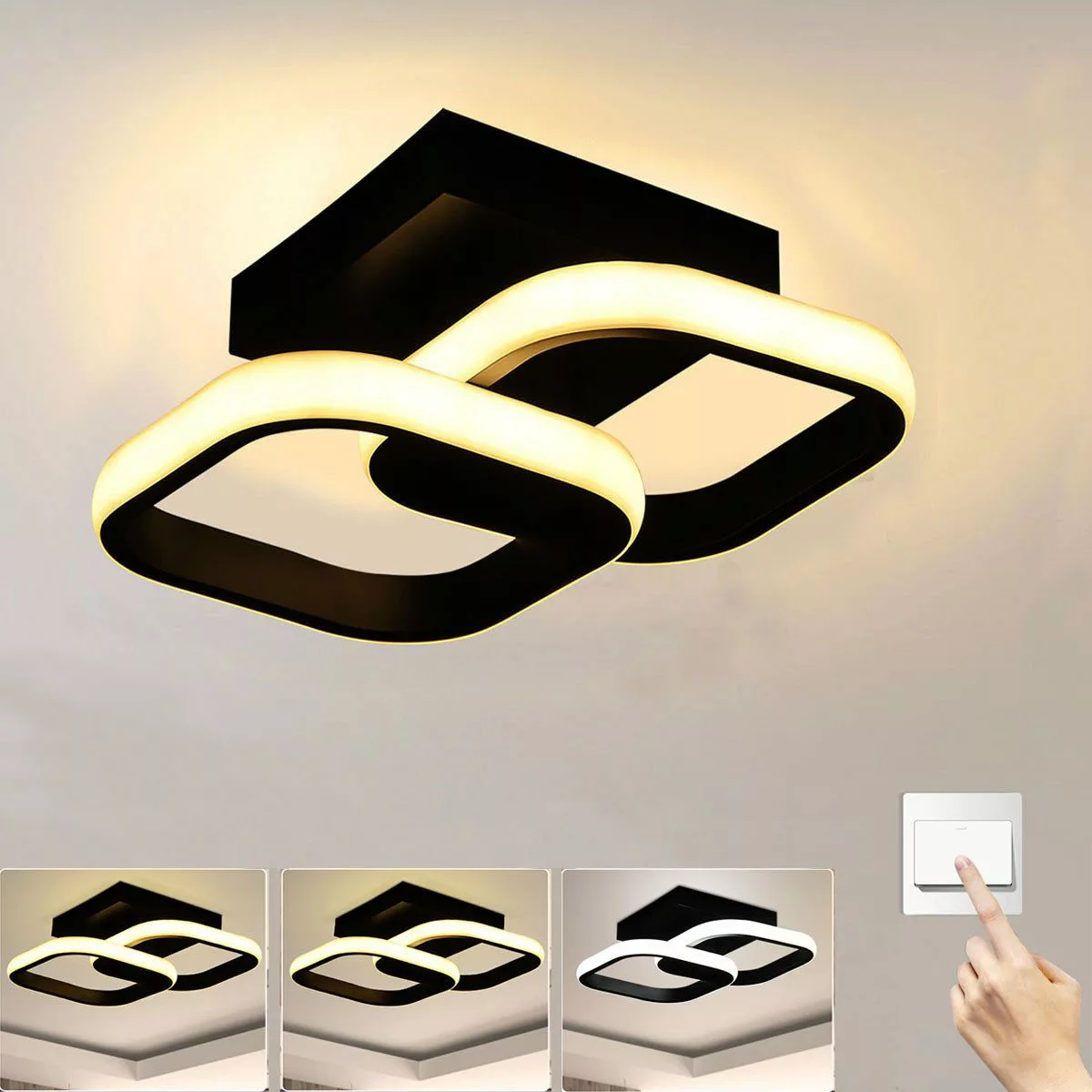 oyajia Deckenleuchte Schwarz LED Deckenleuchte, 12W/16W günstig online kaufen