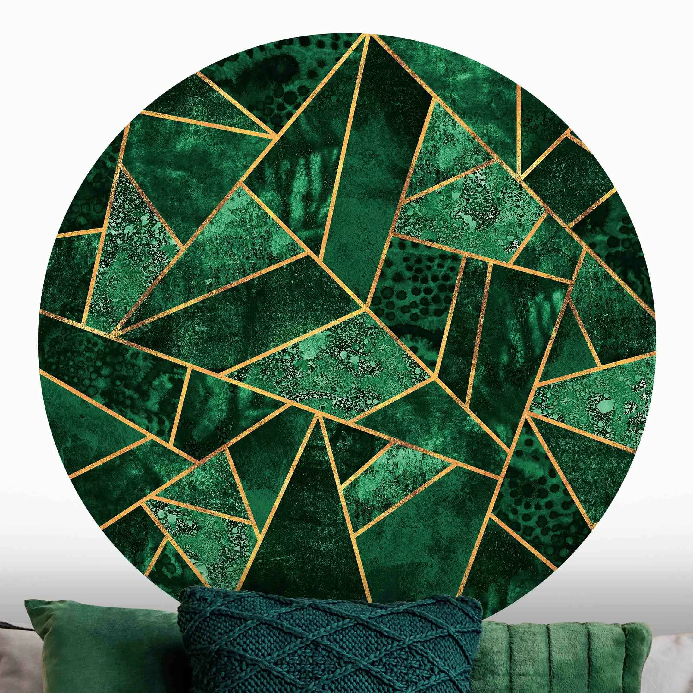 Runde Mustertapete selbstklebend Dunkler Smaragd mit Gold günstig online kaufen