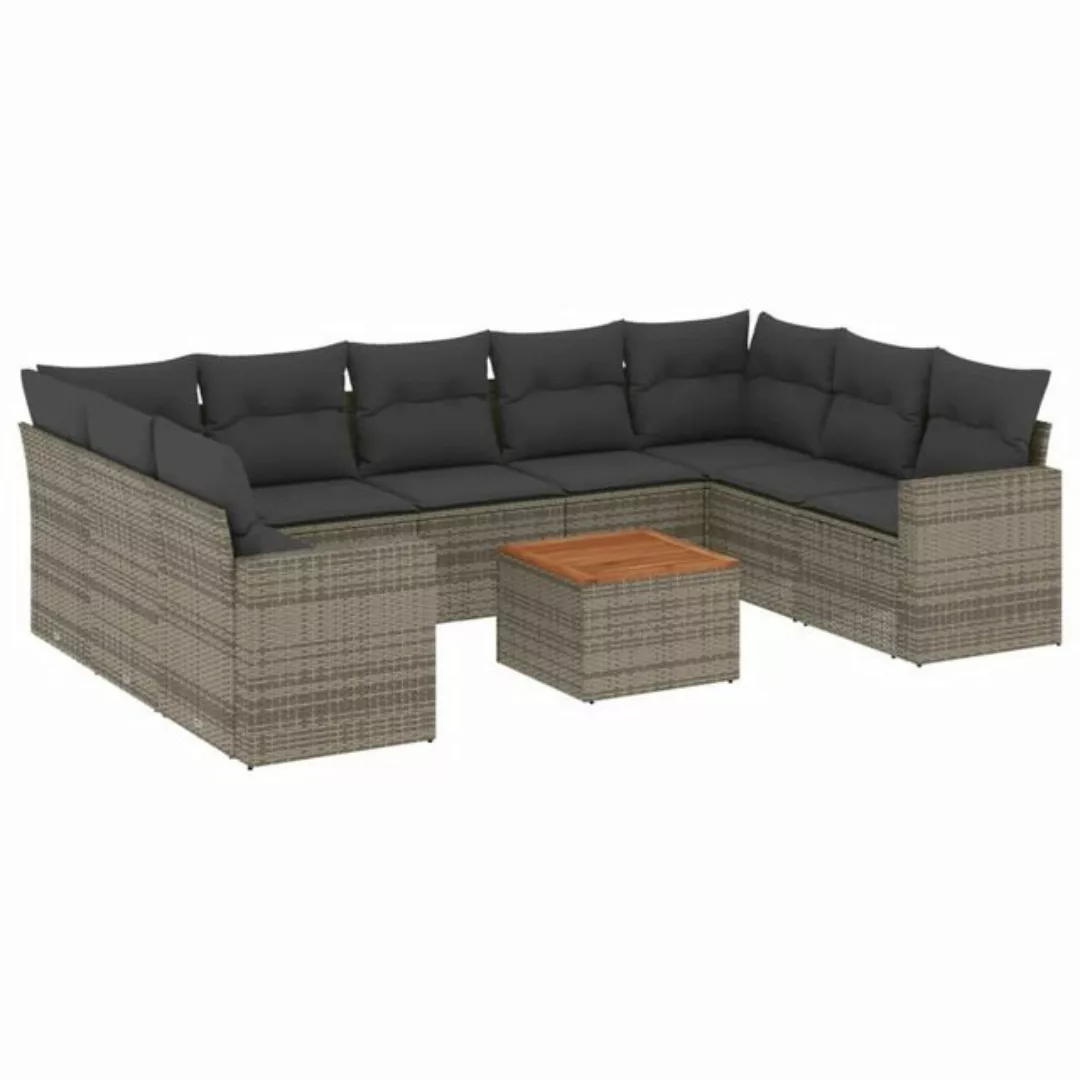 vidaXL Sofaelement 10-tlg. Garten-Sofagarnitur mit Kissen Grau Poly Rattan günstig online kaufen