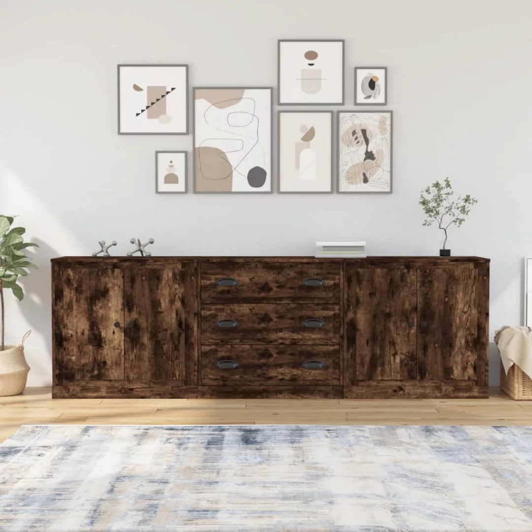 Vidaxl Sideboards 3 Stk. Räuchereiche Holzwerkstoff günstig online kaufen