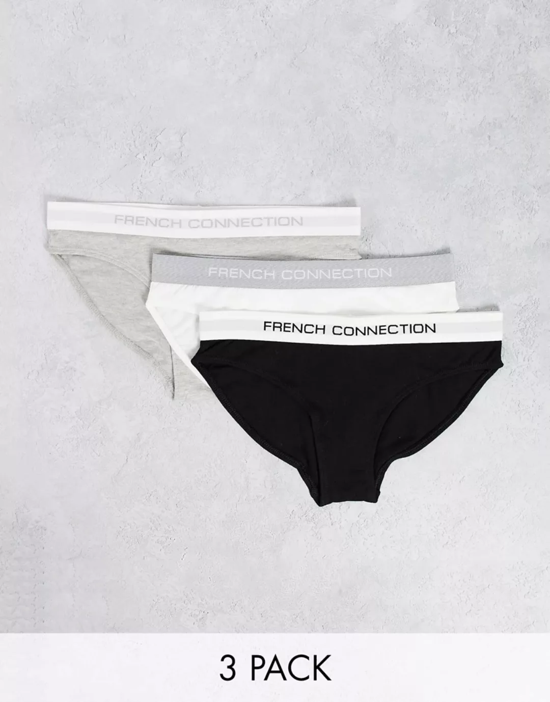 French Connection – Slips mit Logoband in Grau mit pastellfarbenem Bund im günstig online kaufen