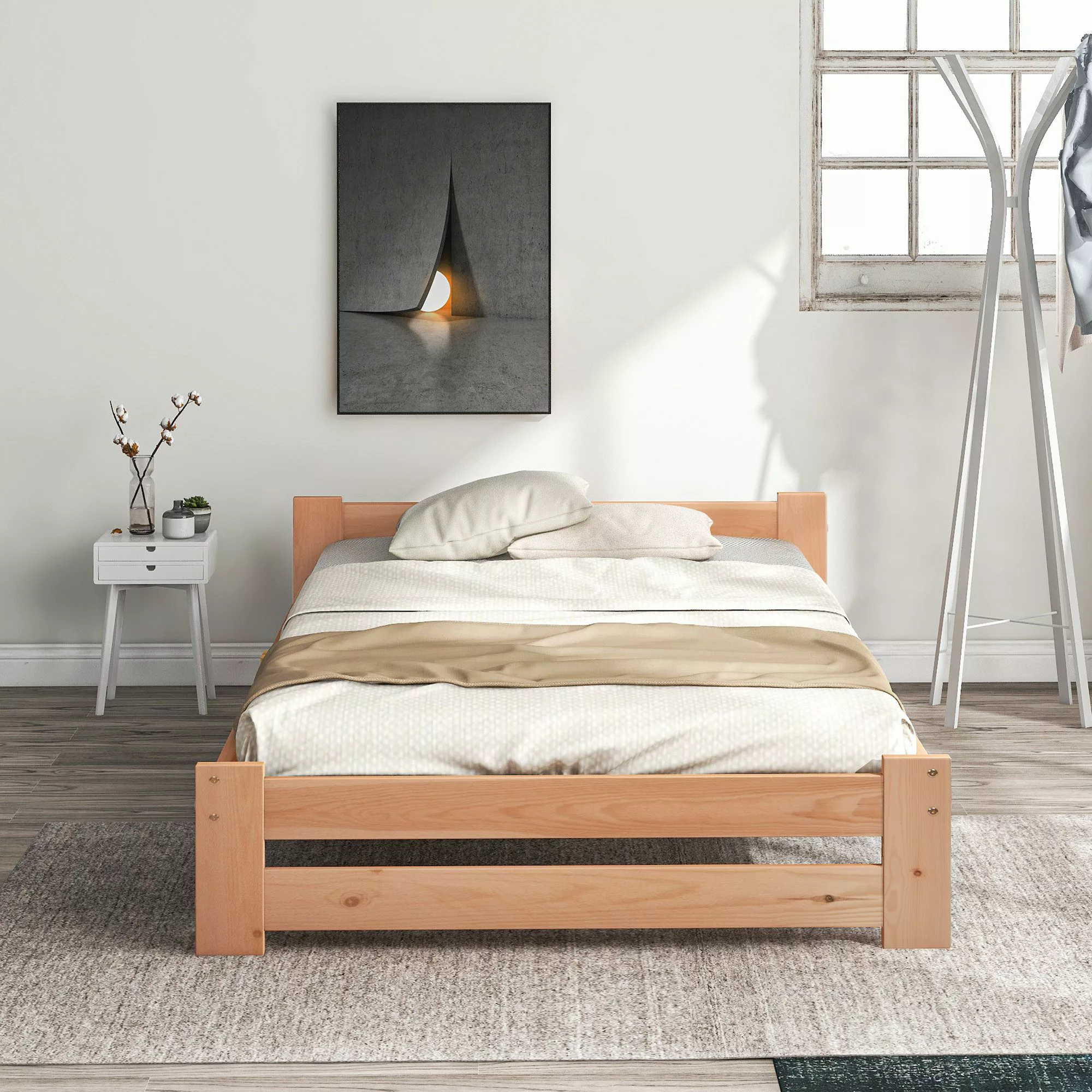 Flieks Futonbett, Einzelbett Massivholzbett mit Kopfteil günstig online kaufen