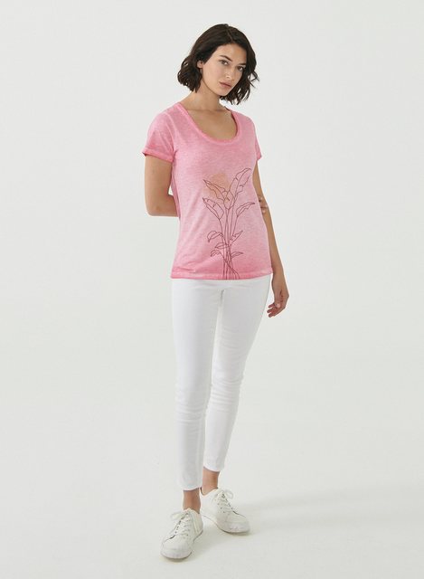 ORGANICATION T-Shirt Women's Garment Dyed Printed T-Shirt in Hot Pink günstig online kaufen