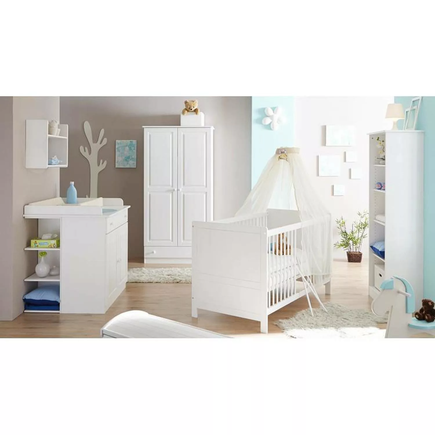 Babyzimmer Komplett LUZERN-22 massiv weiß , Babybett, Kleiderschrank, Wicke günstig online kaufen