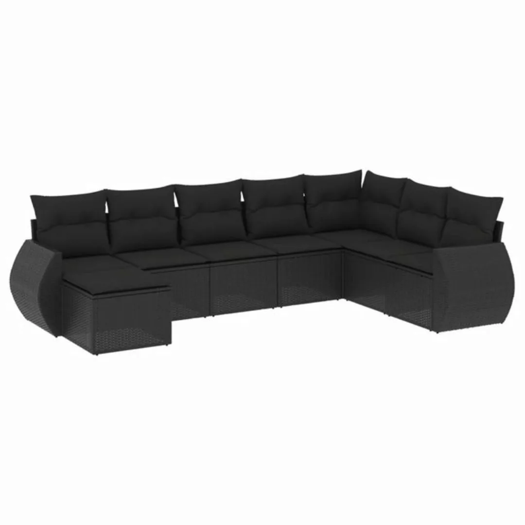 vidaXL Sofaelement 8-tlg. Garten-Sofagarnitur mit Kissen Schwarz Poly Ratta günstig online kaufen