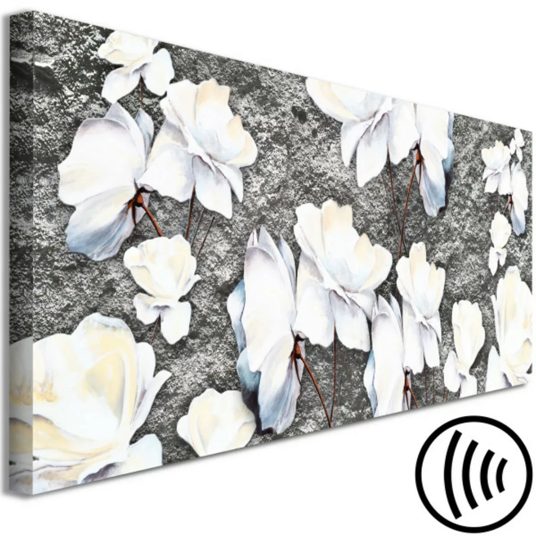 Leinwandbild Weiße Mohnblumen - Abstraktion mit Blumen auf Betonimitation X günstig online kaufen
