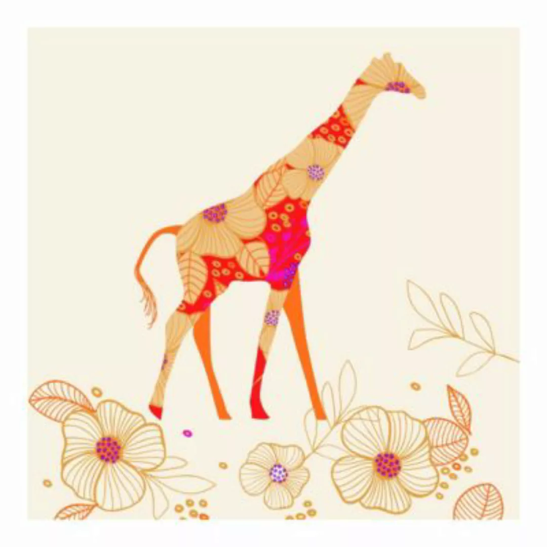 Bilderwelten Fototapete Floral Giraffe grün Gr. 240 x 240 günstig online kaufen