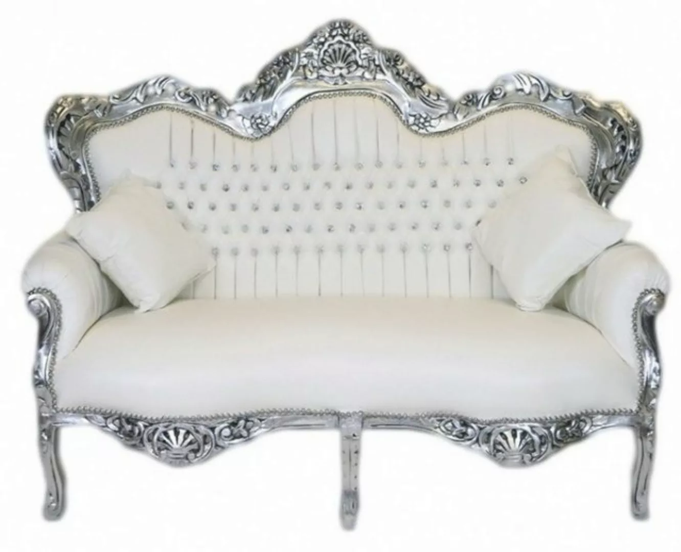 Casa Padrino 2-Sitzer Barock 2er Sofa Master Weiß Lederoptik / Silber - Woh günstig online kaufen