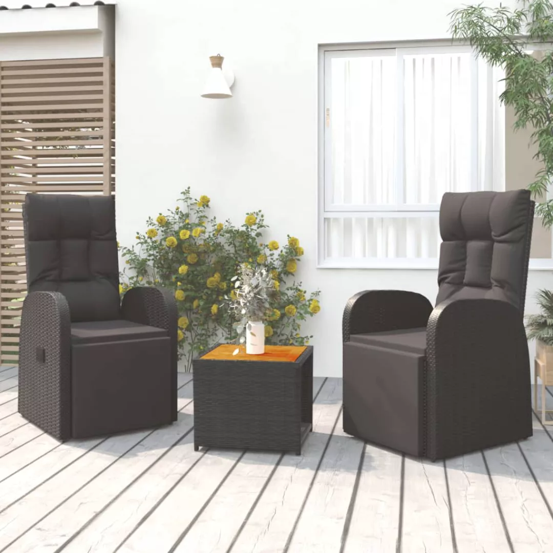 Vidaxl 3-tlg. Garten-lounge-set Schwarz Poly Rattan Massivholz Akazie günstig online kaufen