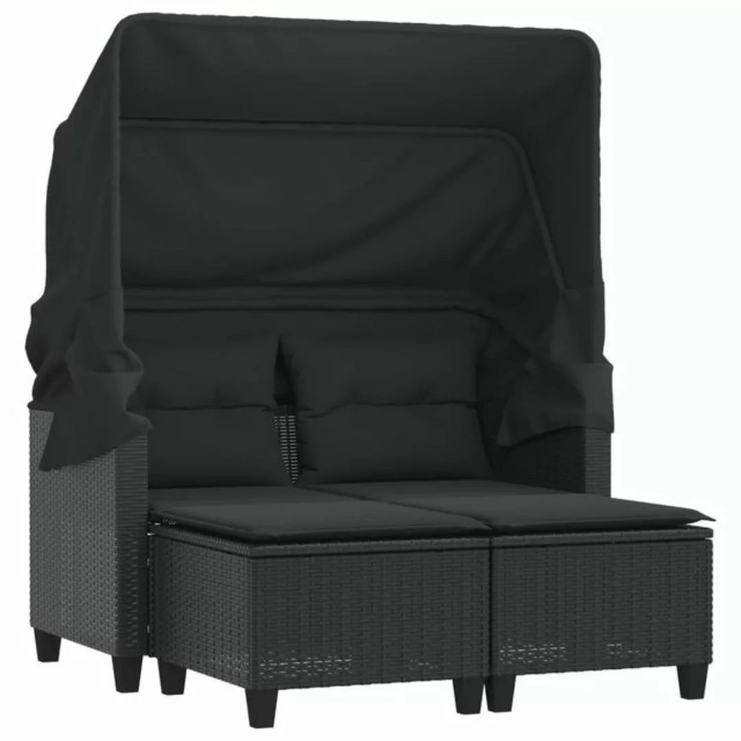 vidaXL Sofa, Gartensofa 2-Sitzer mit Dach und Hockern Schwarz Poly Rattan günstig online kaufen