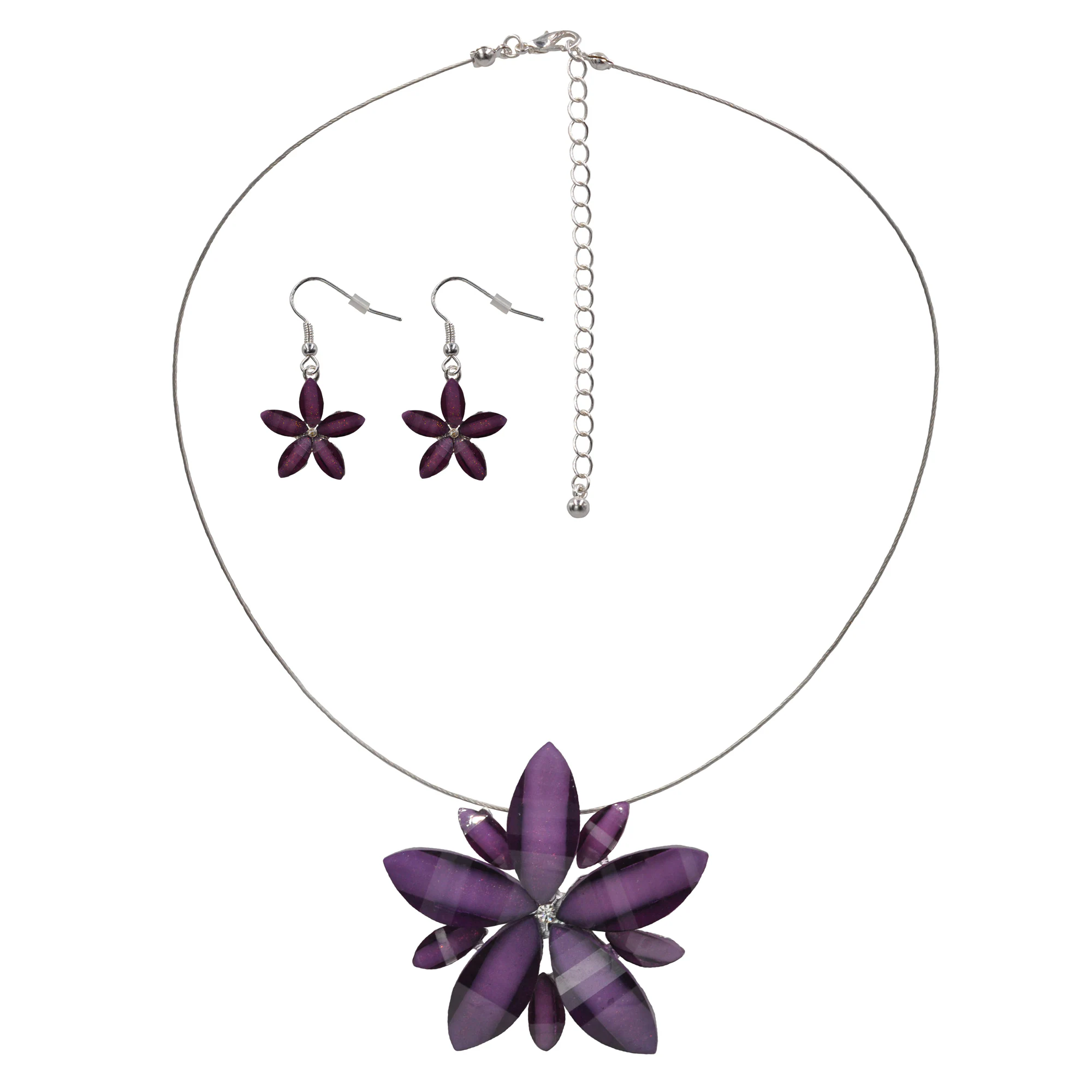 Steuer Paar Ohrhaken "Set aus Collier und Ohrhaken Blüte lila" günstig online kaufen