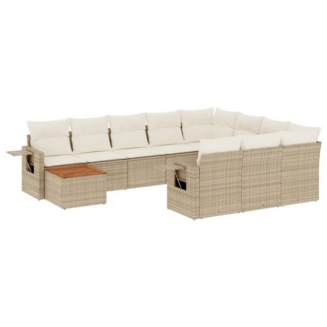 vidaXL Sofaelement 11-tlg. Garten-Sofagarnitur mit Kissen Beige Poly Rattan günstig online kaufen