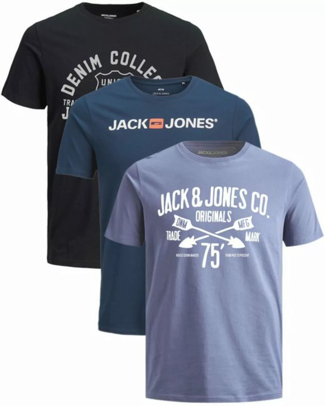 Jack & Jones Print-Shirt Bequemes Slimfit Shirt (Spar-Set, 3er-Pack) in Uni günstig online kaufen