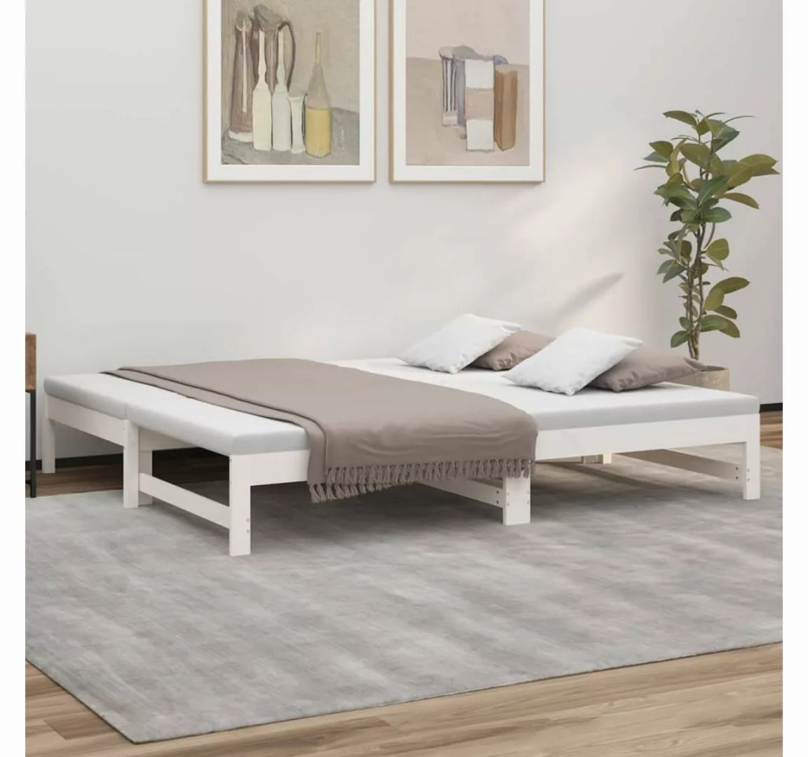 vidaXL Bett, Tagesbett Ausziehbar Weiß 2x(75x190) cm Massivholz Kiefer günstig online kaufen