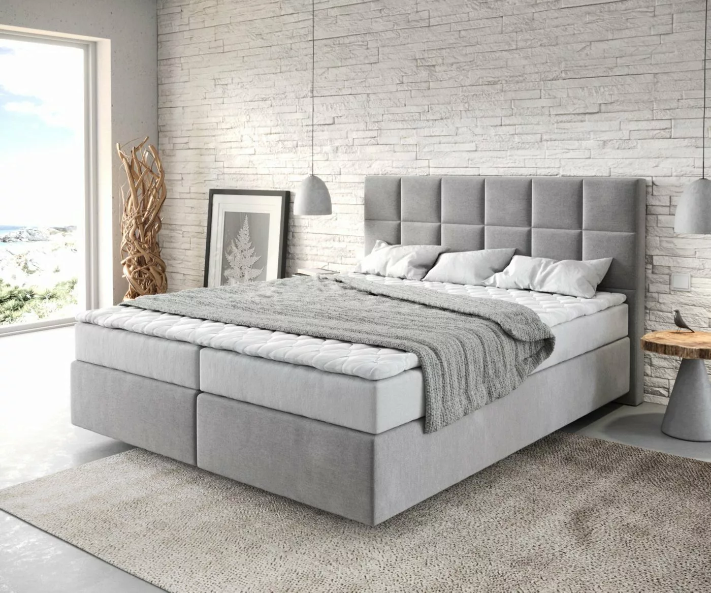 DELIFE Boxspringbett Dream-Fine, Mikrofaser Grau 160x200 cm mit Matratze un günstig online kaufen