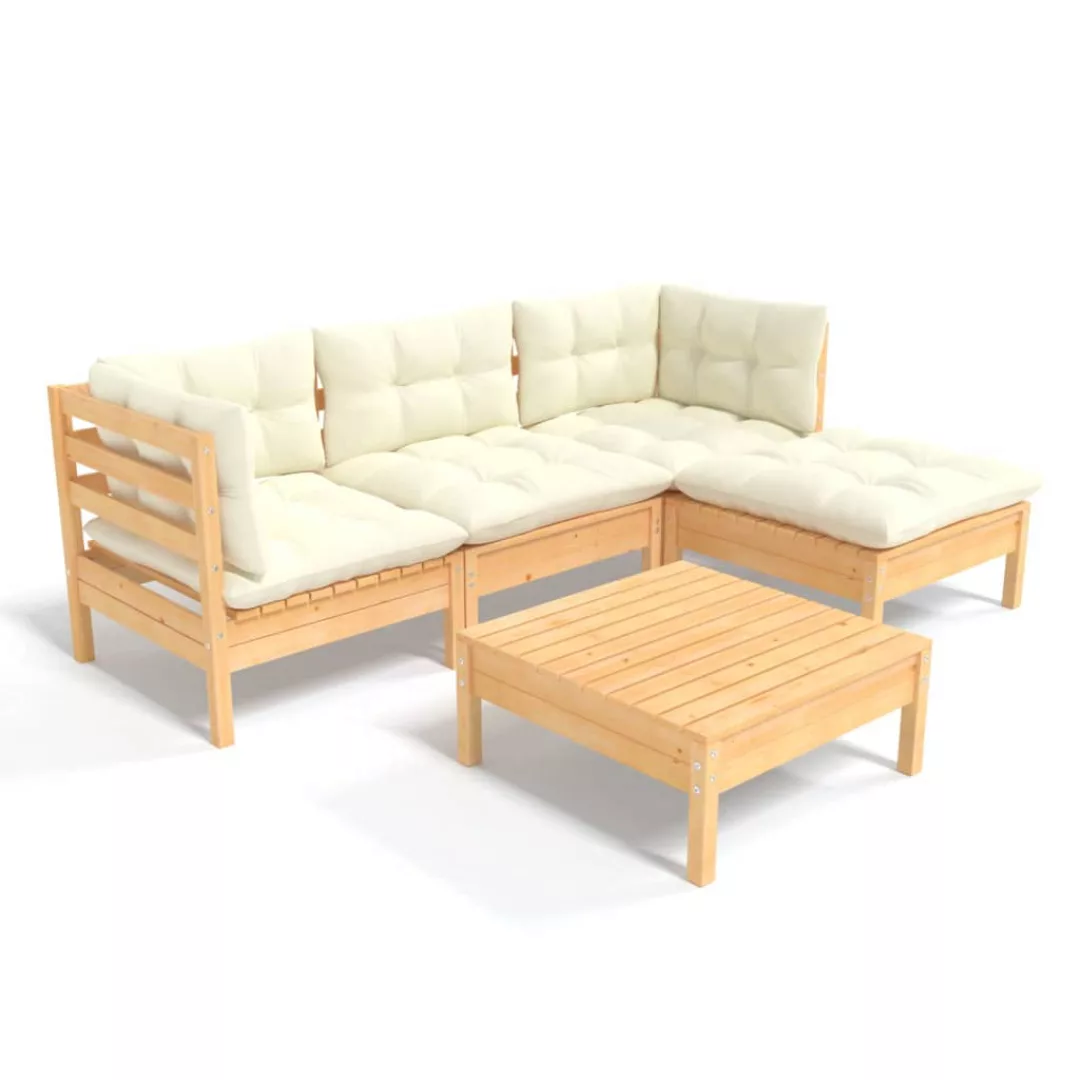 5-tlg. Garten-lounge-set Mit Creme Kissen Kiefernholz günstig online kaufen