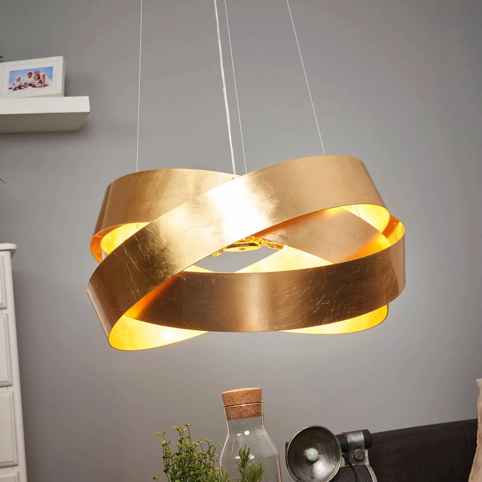 Pendelleuchte Pura mit Blattgold, 60cm, 8x G9 günstig online kaufen