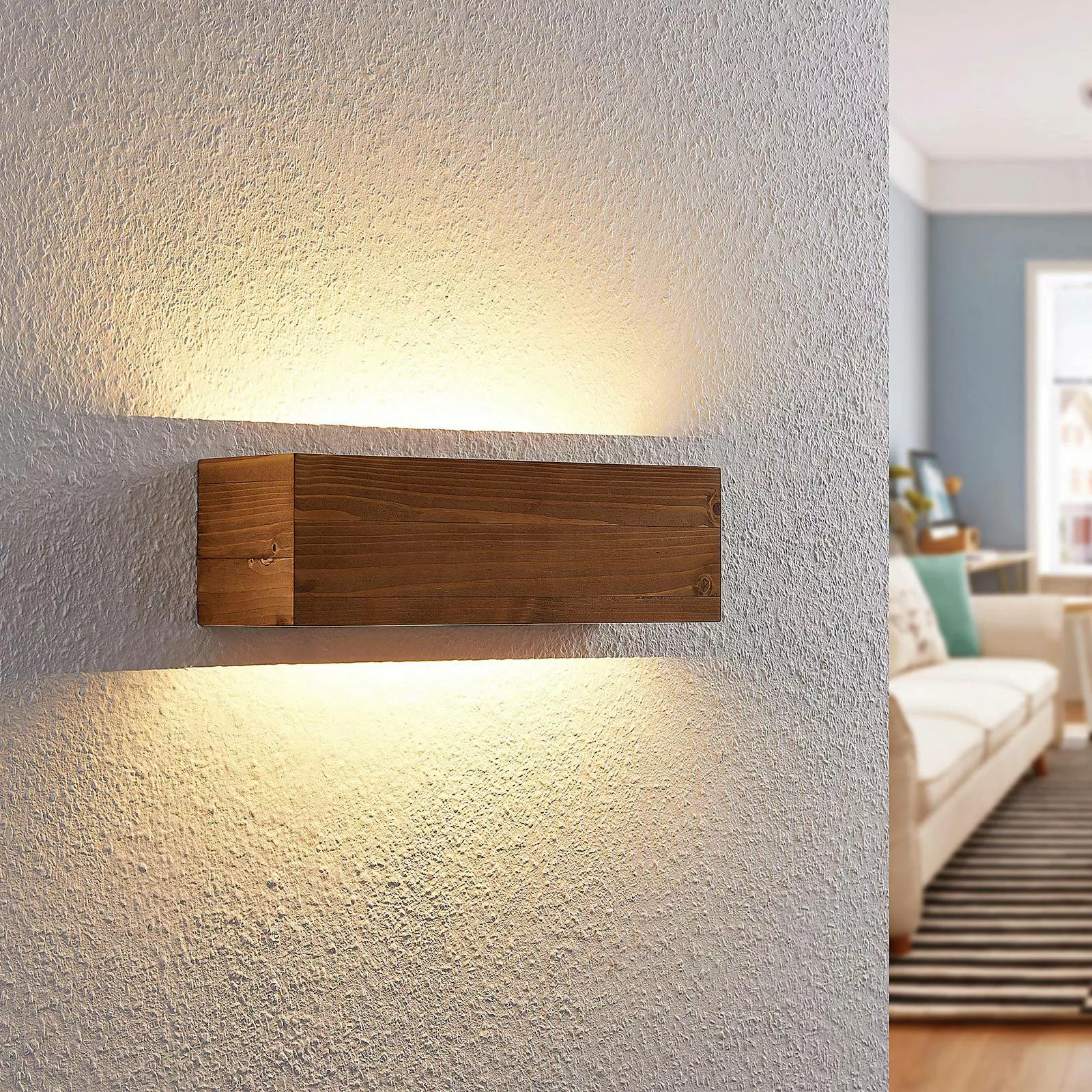 Lindby Benicio Holz-LED-Wandleuchte, eckig, 37 cm günstig online kaufen