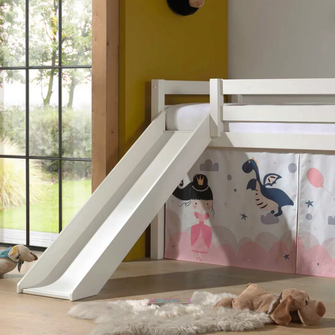 Kinder Spielbett in Weiß Vorhang mit Prinzessin Motiv günstig online kaufen